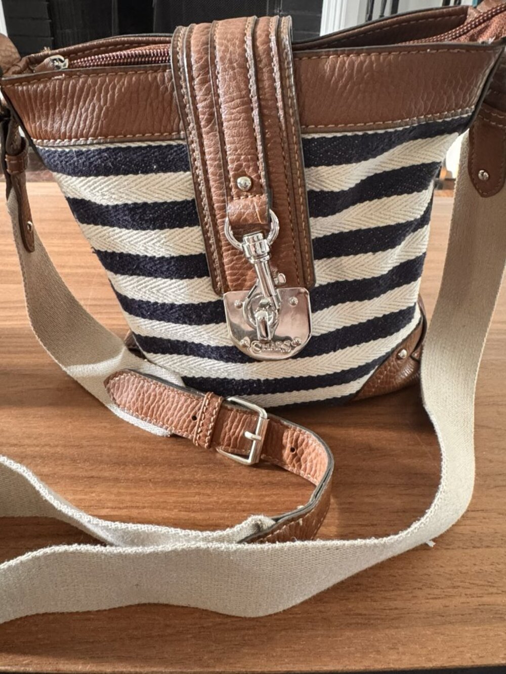 Chaps Nautical Striped Canvas Crossbody Bag - CL0505